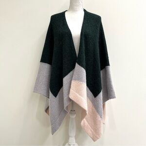 ELK Kulture Wrap Poncho Olive Green Pink Gray Colorblock Wool Alpaca Blend OS